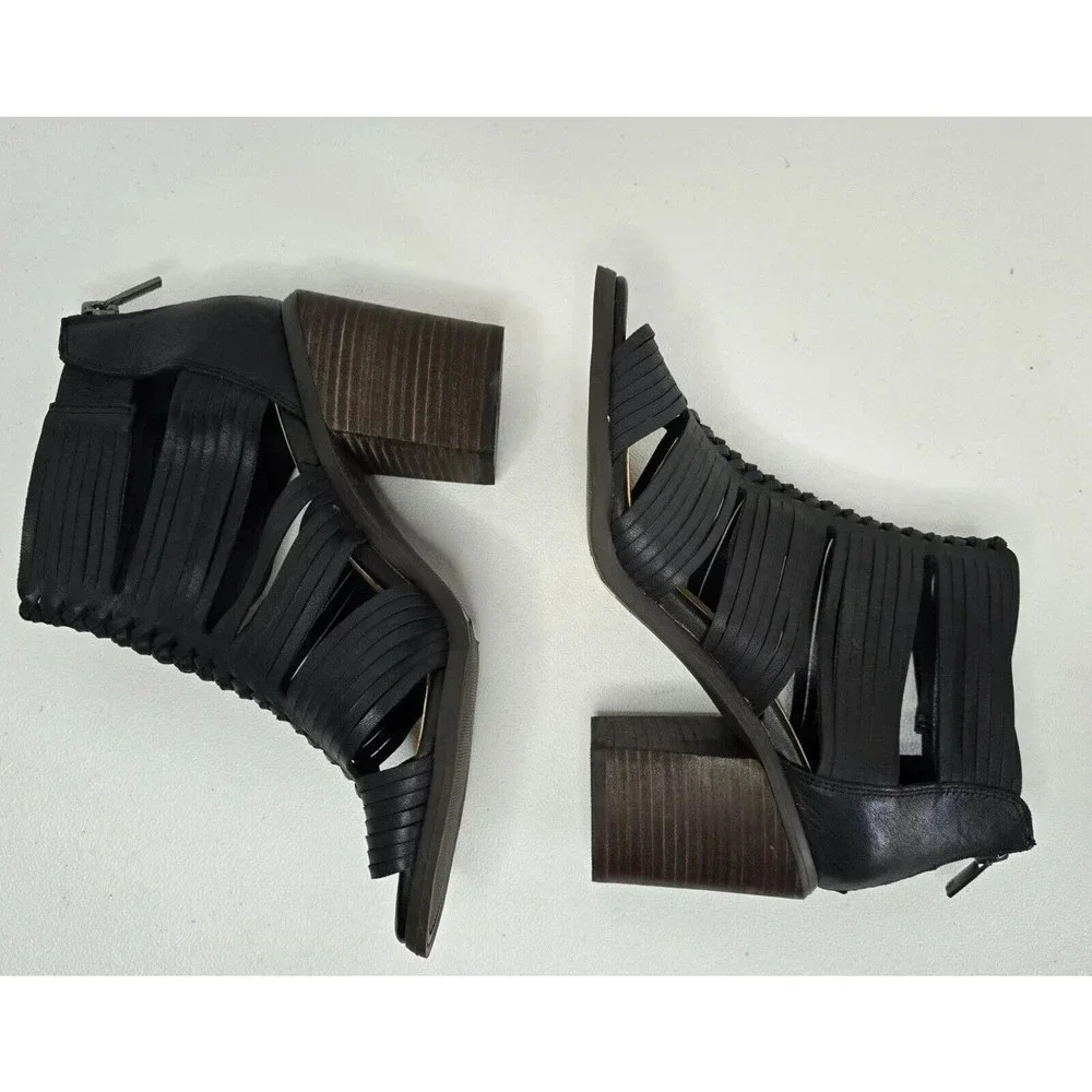 Lucky Brand Darvie Leather Black Sandal Bootie Strappy Open Toe Shoe 8.5 NEW - Picture 4 of 8